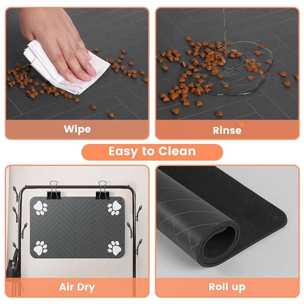 Waterproof Pet Feeding Mat, Non-Slip Silicone Dog Food Tray for Floors, Pet Mat for Food & Water Bowls, Wipe-able Floor Protector
