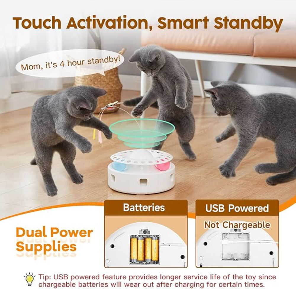 3-in-1 Interactive Automatic Cat Toy, Butterfly, Track Balls & Shooting Feather