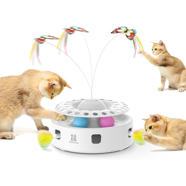 3-in-1 Interactive Automatic Cat Toy, Butterfly, Track Balls & Shooting Feather