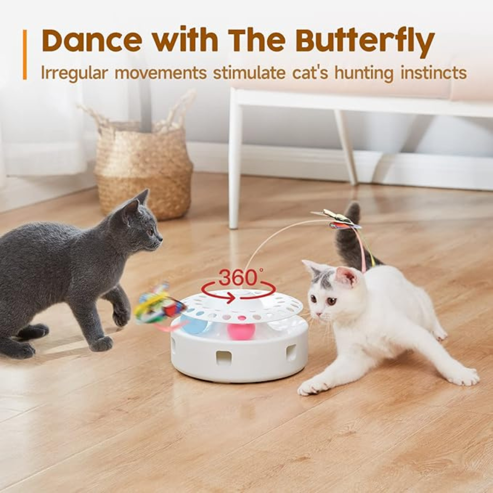 3-in-1 Interactive Automatic Cat Toy, Butterfly, Track Balls & Shooting Feather