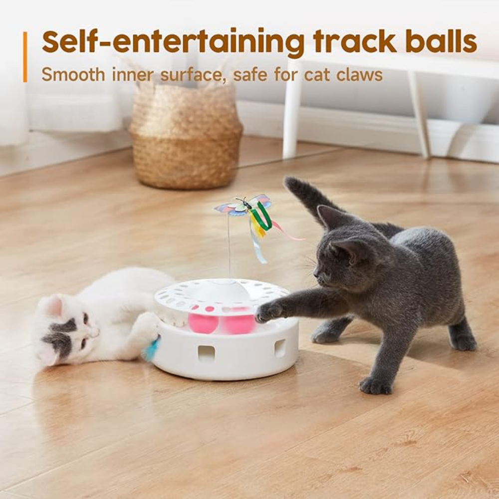 3-in-1 Interactive Automatic Cat Toy, Butterfly, Track Balls & Shooting Feather